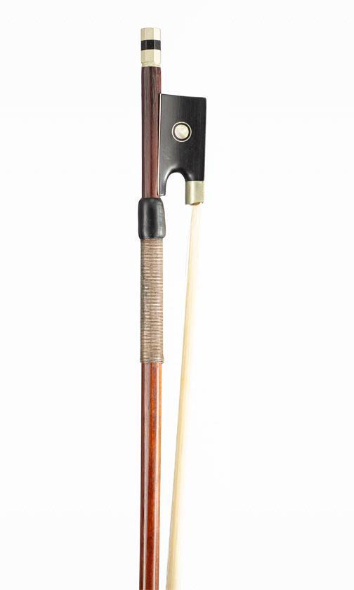 A nickel-mounted violin bow, unbranded