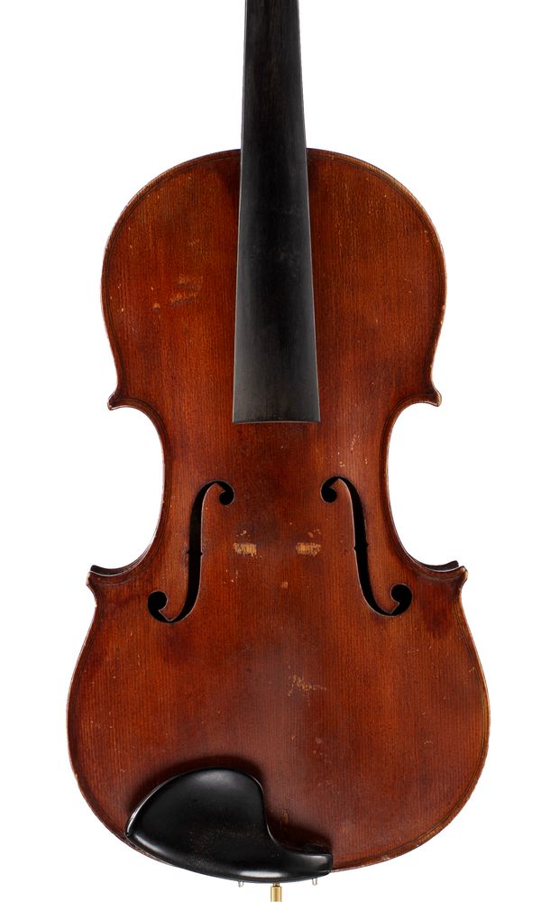 A violin, labelled Schuster & Co. Markneukirchen