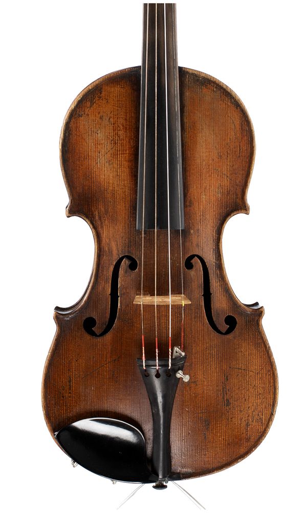 A violin, labelled Copie de Antonius Stradivarius