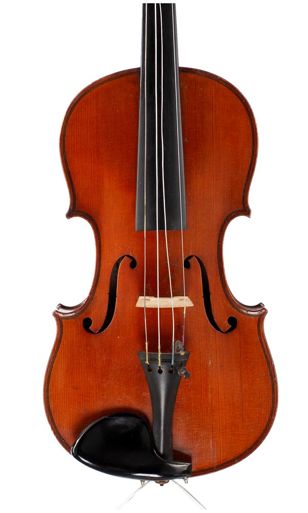 A violin, labelled Schuster & Co. Markneukirchen