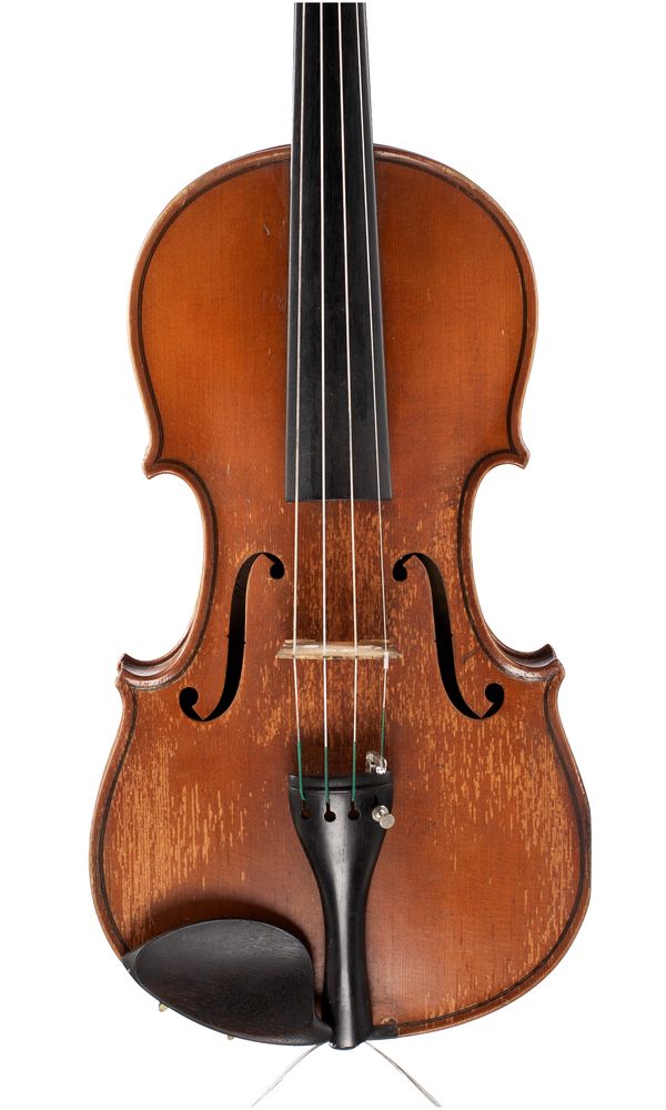 A violin, labelled The Artist Apollo... Rushworth & Dreaper, Liverpool