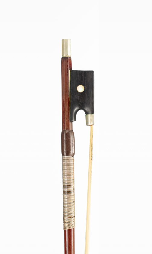 A nickel-mounted violin bow, unbranded