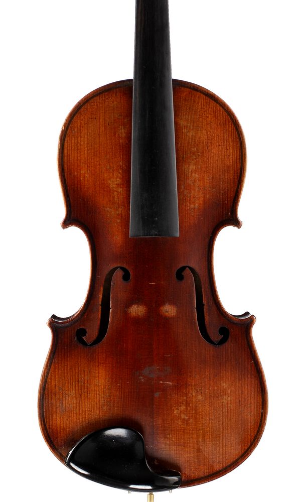 A violin, labelled Antonius Stradivarius Deutsche Arbeit