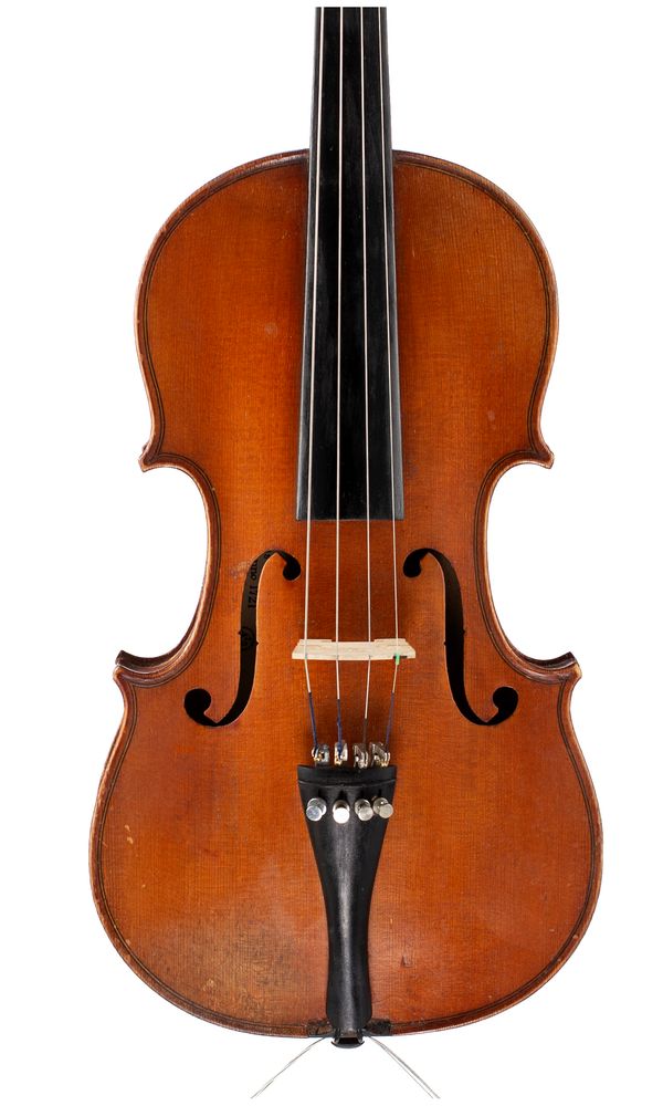 A violin, labelled Modele d'apres Antonius Stradivarius