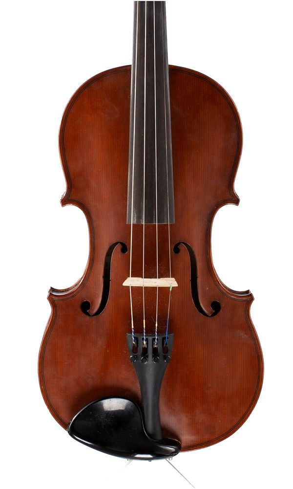 A violin, labelled James Nicol Reid and John Morgan