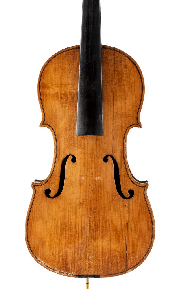 A violin, branded Duke [at button]