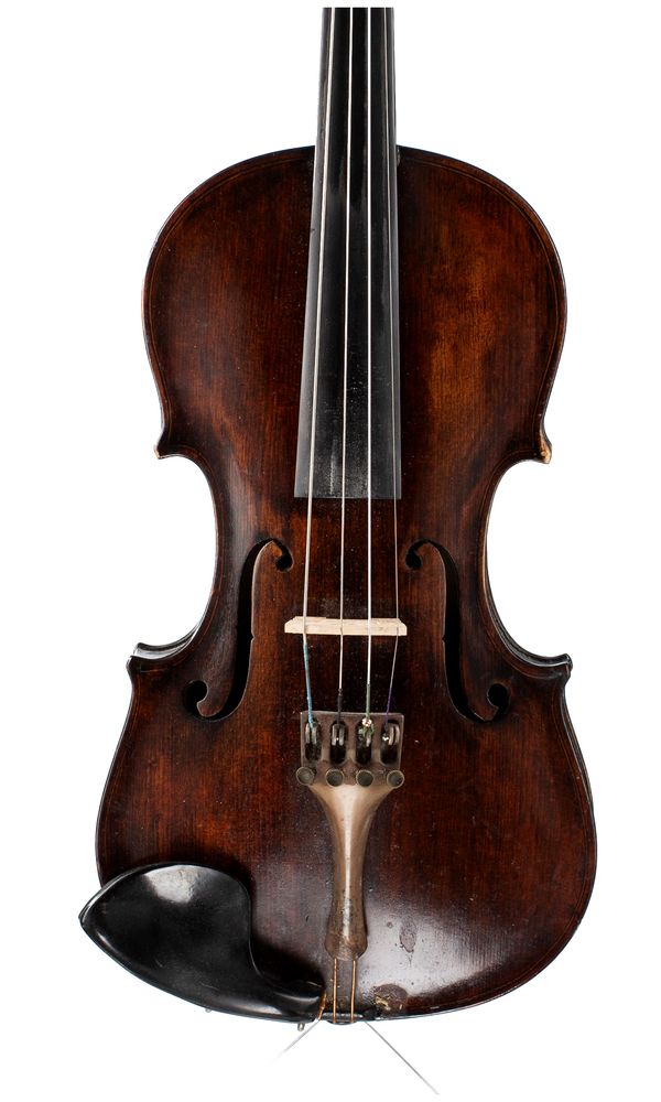 A violin, labelled Repaired by J. Hartill