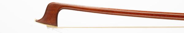 A nickel-mounted violin bow, branded W. Prell