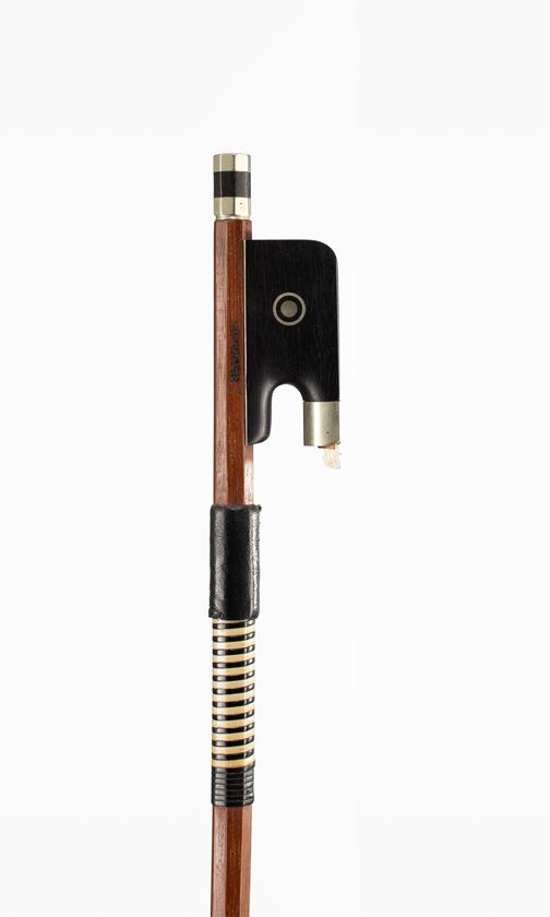 A nickel-mounted violin bow, branded Hermann