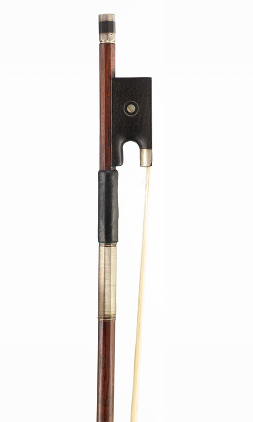 A silver-mounted violin bow, branded Andreas Morelli