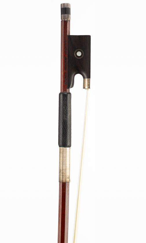 A silver-mounted violin bow, branded Gustav Prager