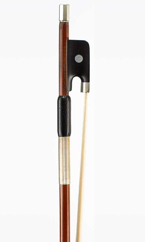 A nickel-mounted violin / viola bow, branded Charles Bailly