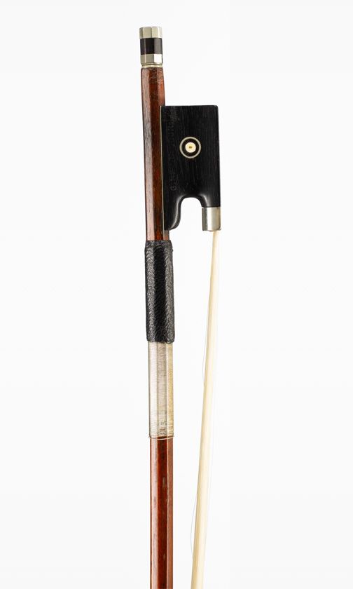 A nickel-mounted violin bow, branded G. Herrnsdorf