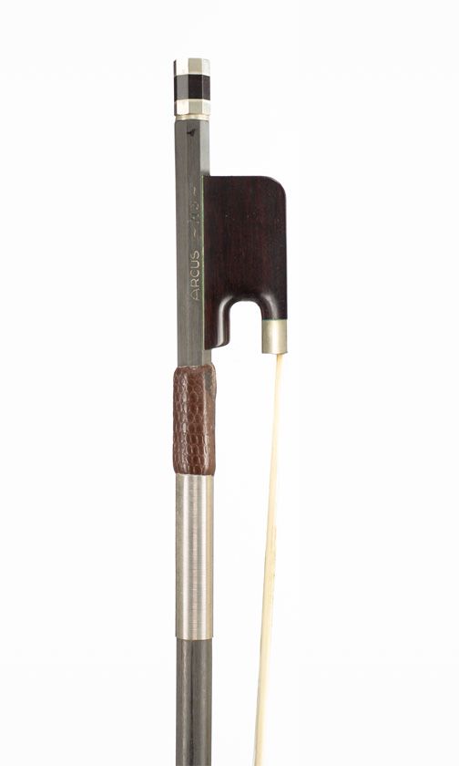 A carbon fibre violin bow, branded Arcus M3