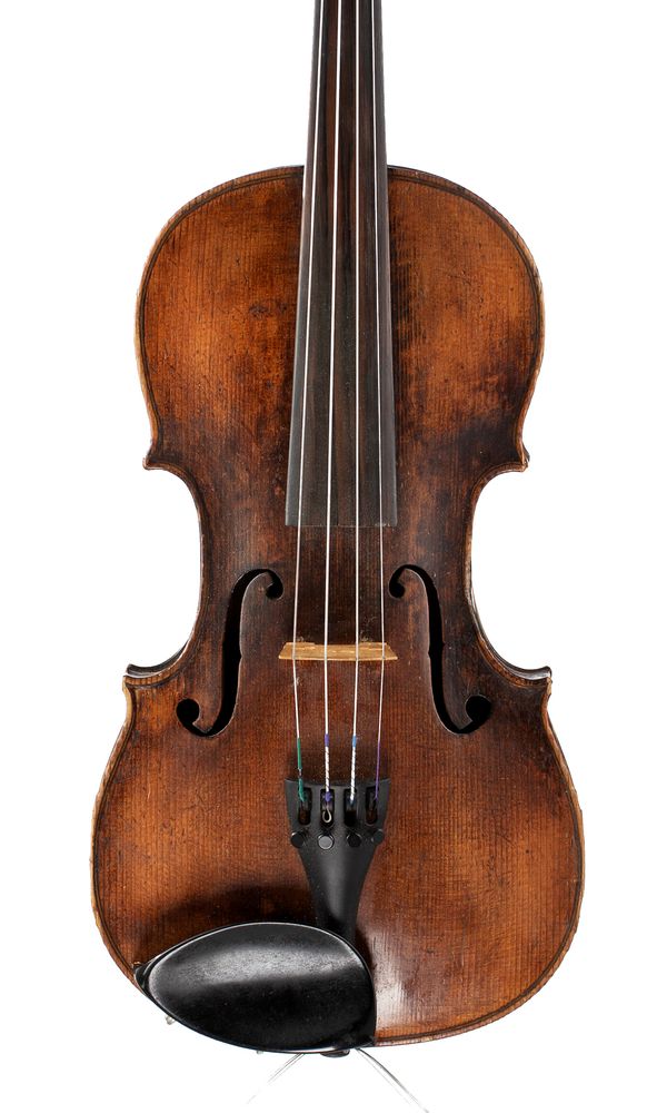 A violin, labelled Leopold Widhalm