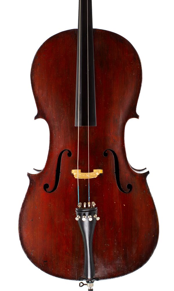 A half-sized cello, labelled Carlo Bergonzi