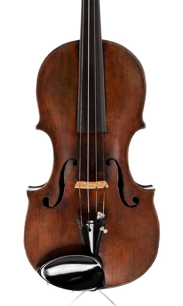 A violin, labelled Francesco Grancini, Milan