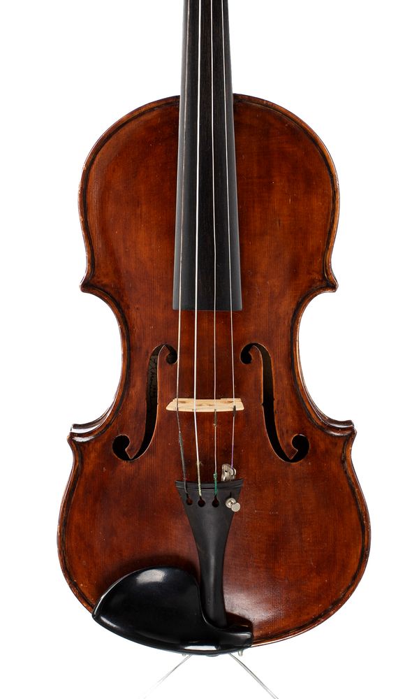 A violin, labelled Frederick G. Moverley, Tourport-on-Severn