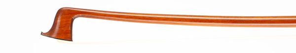 A nickel-mounted violin bow, branded J. Pikadoulak