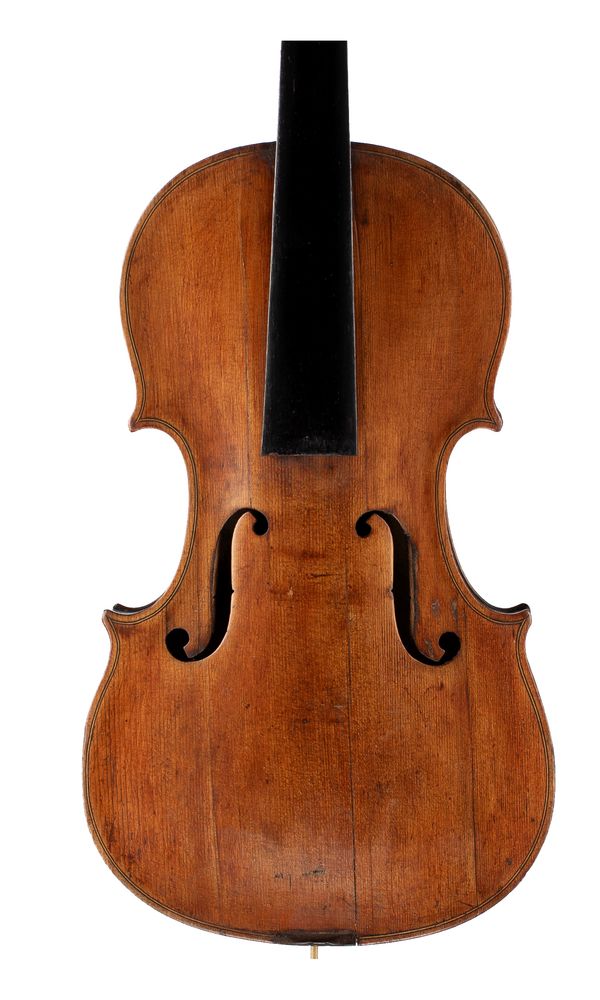 A violin, labelled Michel Deconeti