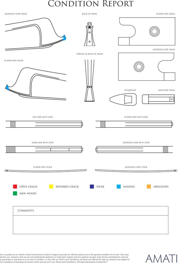 A silver-mounted violin bow, Workshop of Nürnberger, Germany, circa 1980 - condition report