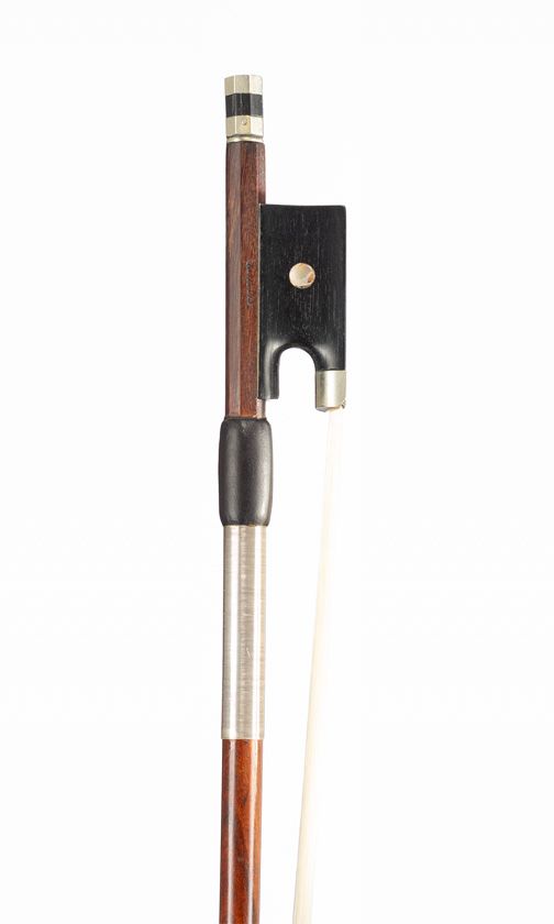 A nickel-mounted violin bow, probably by Charles Louis Bazin, Mirecourt, circa 1925