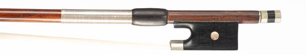 A nickel-mounted violin bow, probably by Charles Louis Bazin, Mirecourt, circa 1925