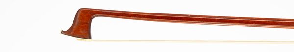 A nickel-mounted violin bow, branded Alfons Riedl