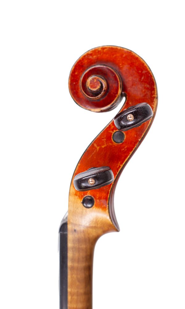 A violin by A. Warrick, Leeds, 1895 - scroll