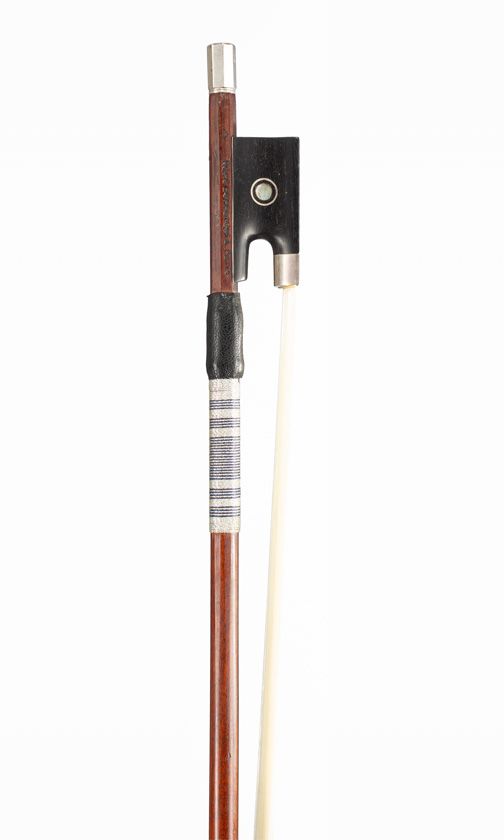 A silver-mounted violin bow, branded Rene Bernardel A Paris