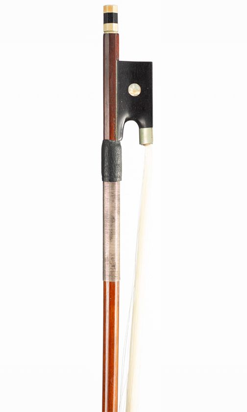 A nickel-mounted violin bow, branded H Fleury