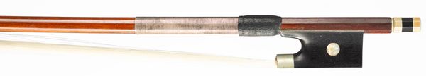 A nickel-mounted violin bow, branded H Fleury