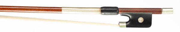 A nickel-mounted violin bow, branded [indistinctly]