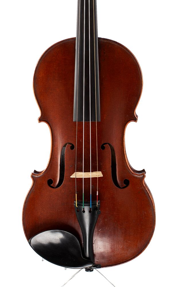 A violin, labelled Sound adjusted by Antonio Donato...