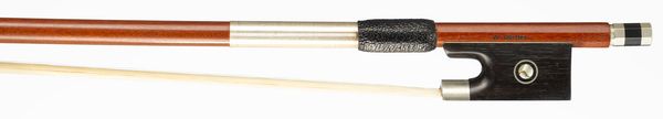 A nickel-mounted violin bow, branded W. Dorfler