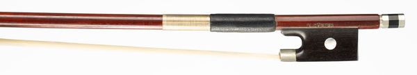 A nickel-mounted violin bow, branded K Hofner