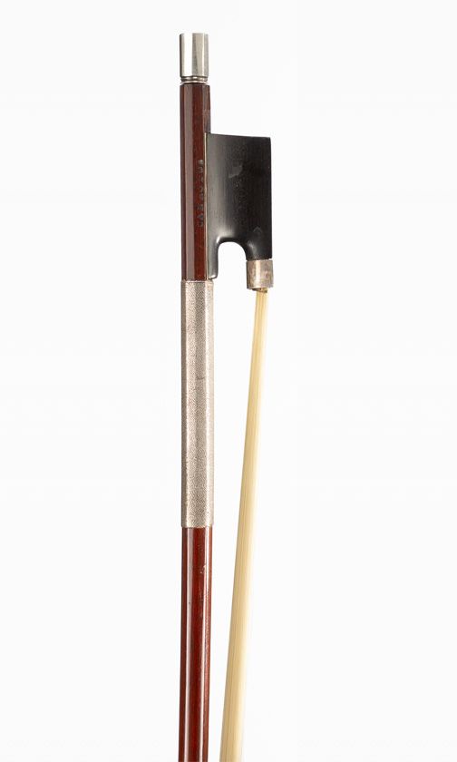 A silver-mounted violin bow, branded Carrodus