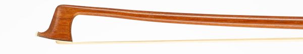 A nickel-mounted violin bow, branded Daniel Delcourt