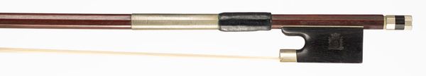 A nickel-mounted violin bow, branded W. A. Pfretzschner