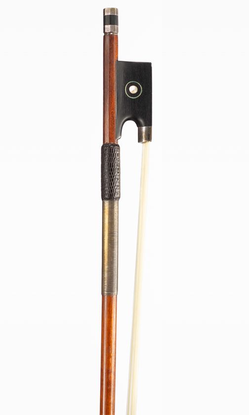 A silver-mounted violin bow, branded [illegibly]