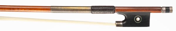 A silver-mounted violin bow, branded [illegibly]