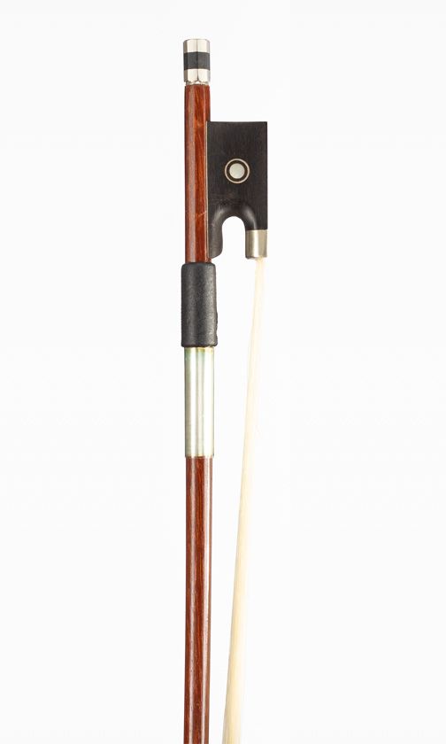 A small-sized nickel-mounted violin bow, unbranded