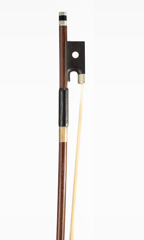 A nickel-mounted violin bow, branded Dorfler