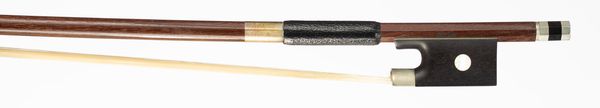 A nickel-mounted violin bow, branded Dorfler