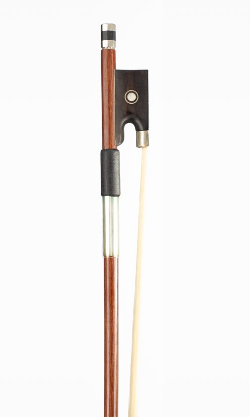 A small-sized nickel-mounted violin bow, unbranded