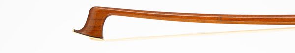A nickel-mounted violin bow, branded G. Bazin
