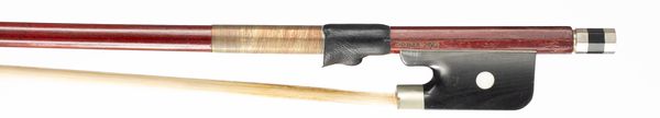 A nickel-mounted cello bow, branded Prima 200