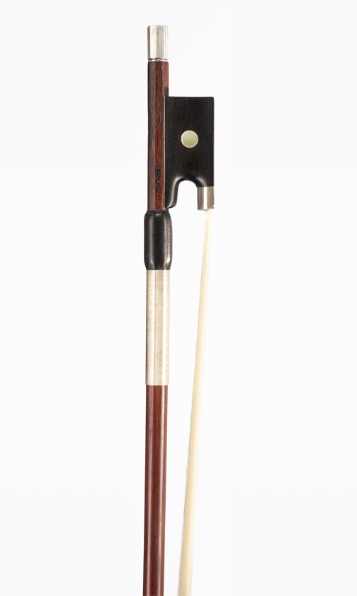 A silver-mounted violin bow, branded Sarasate