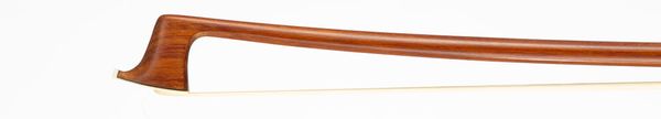 A nickel-mounted violin bow, branded Daniel Delcourt