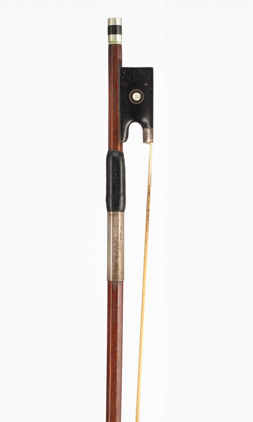 A silver-mounted violin bow, branded [illegibly]